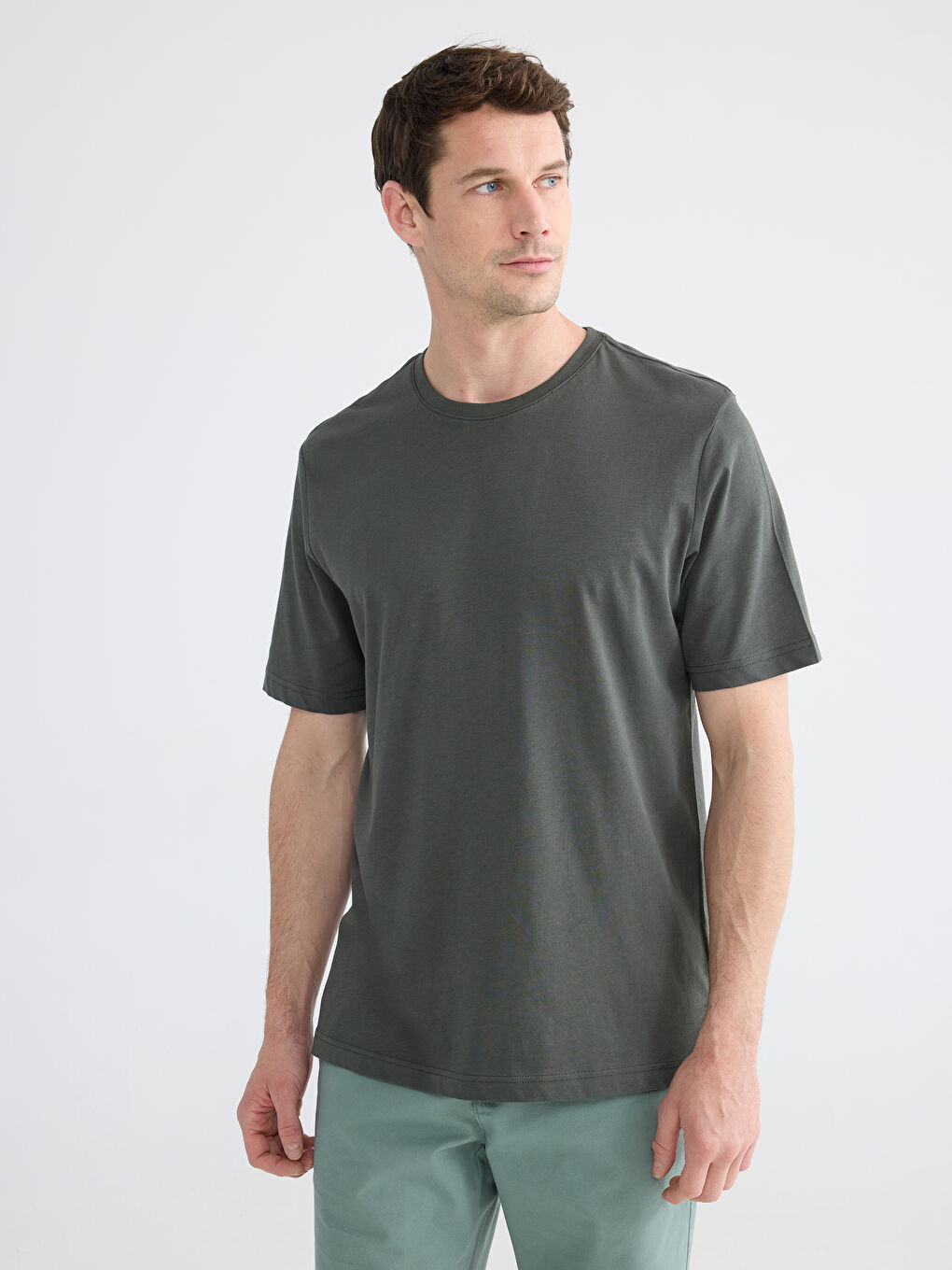 Haki Bisiklet Yaka Penye Erkek Tişört