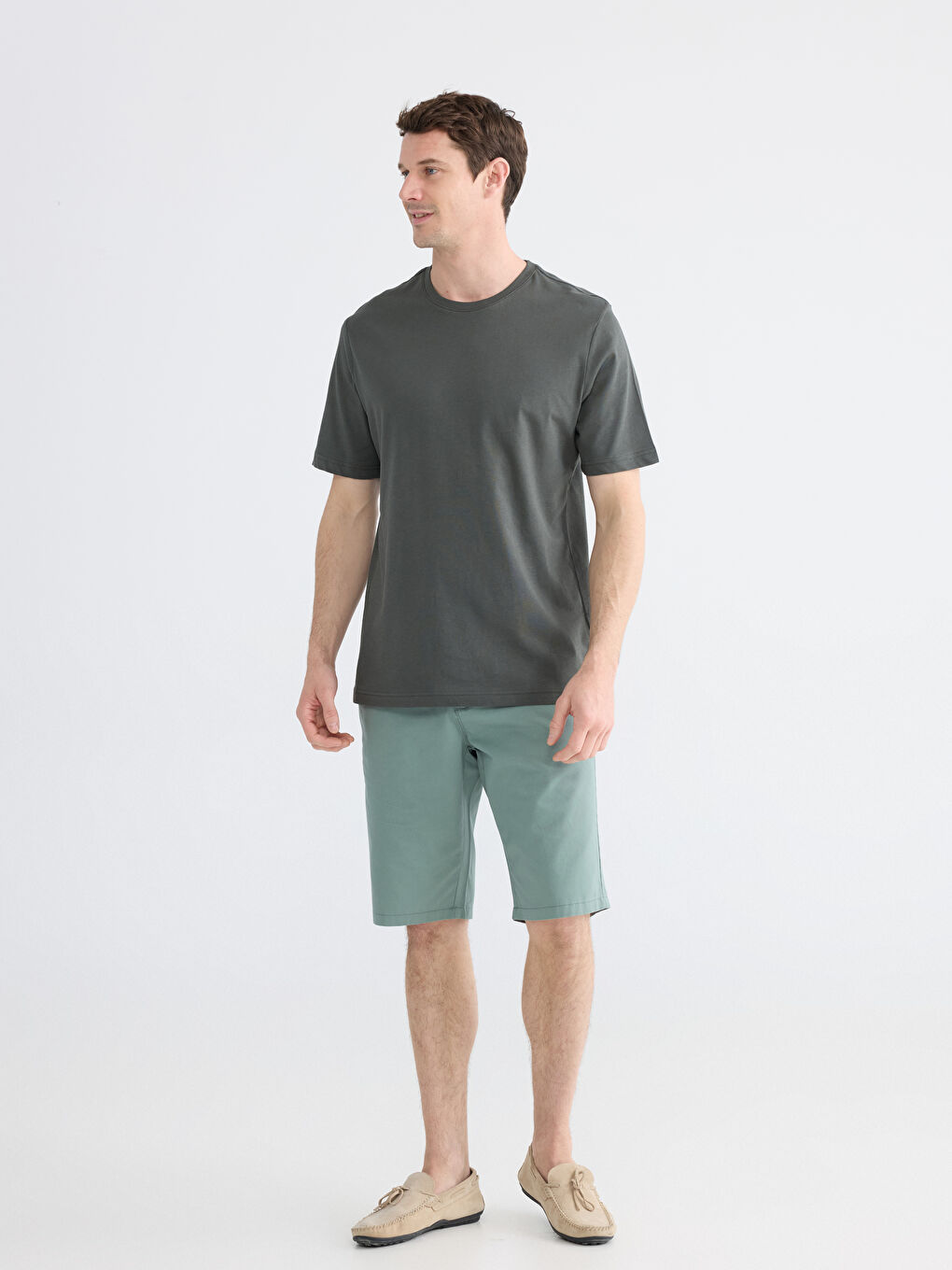 Haki Bisiklet Yaka Penye Erkek Tişört-1