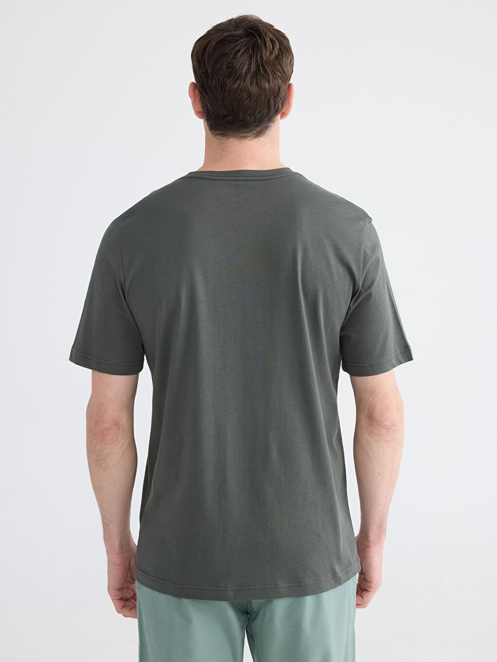 Haki Bisiklet Yaka Penye Erkek Tişört-3