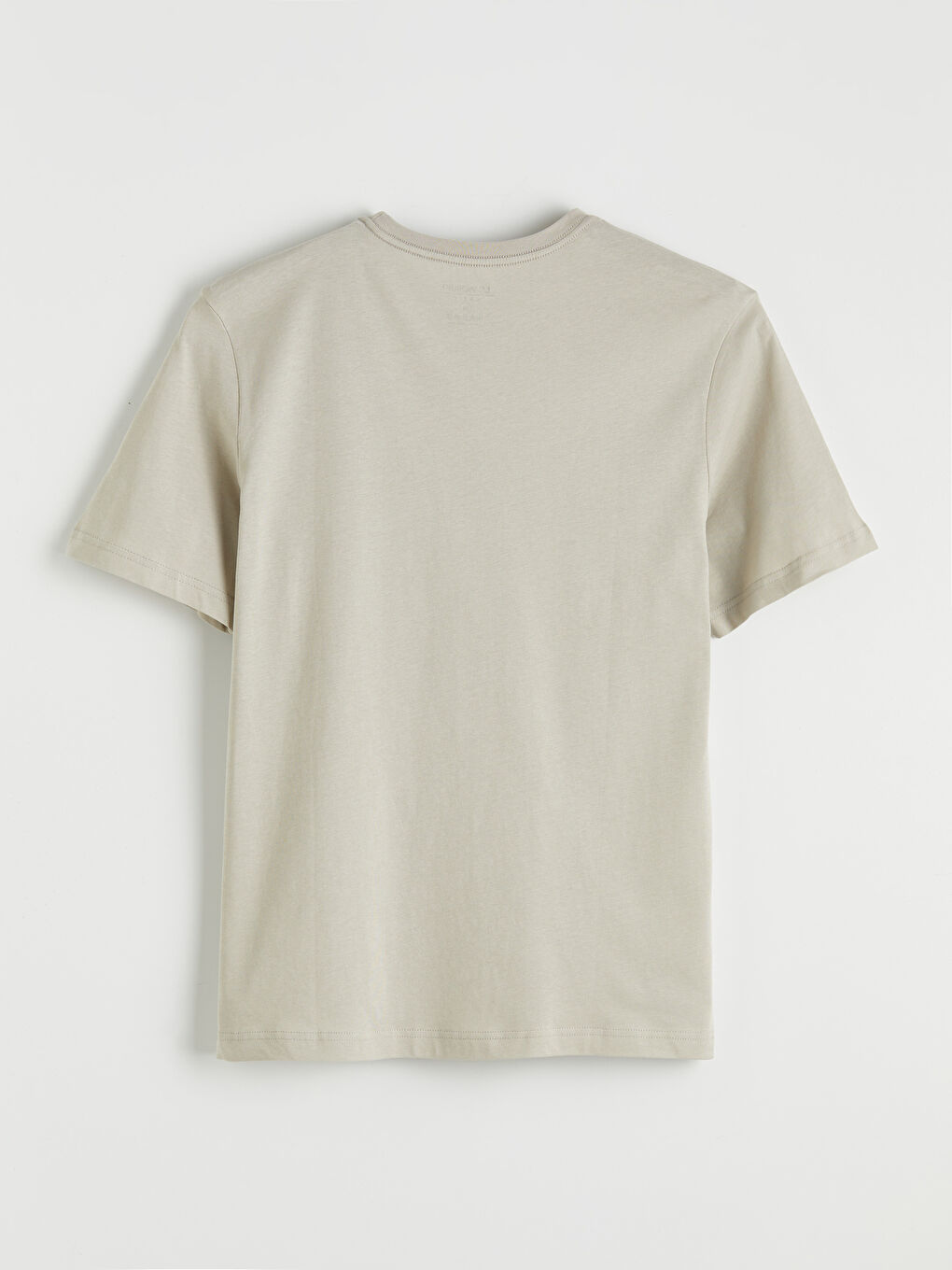 Bej Bisiklet Yaka Penye Erkek Tişört-1