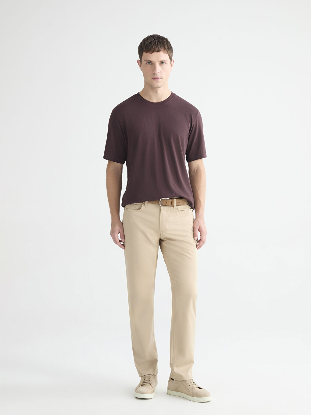 Kahverengi Bisiklet Yaka Erkek Penye Tişört-1