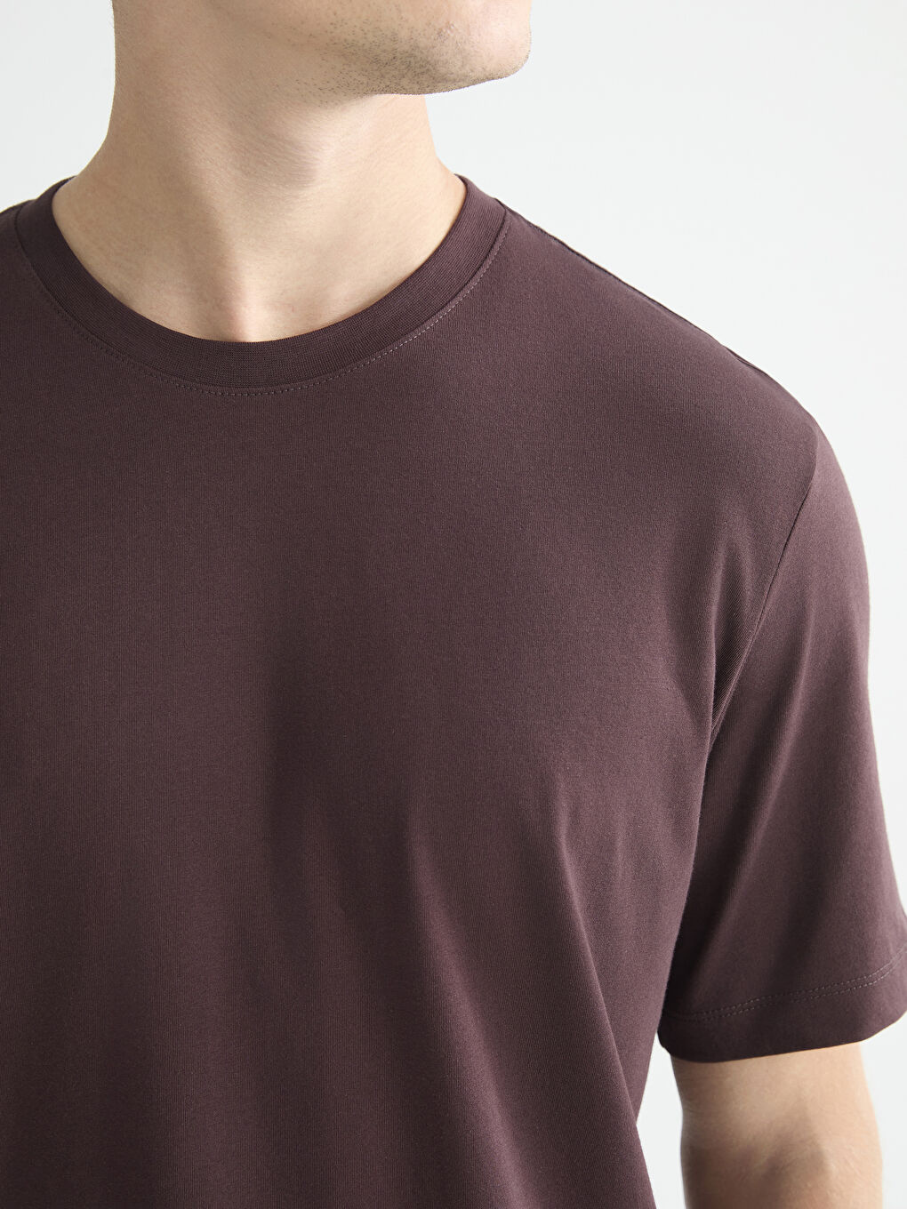 Kahverengi Bisiklet Yaka Erkek Penye Tişört-2