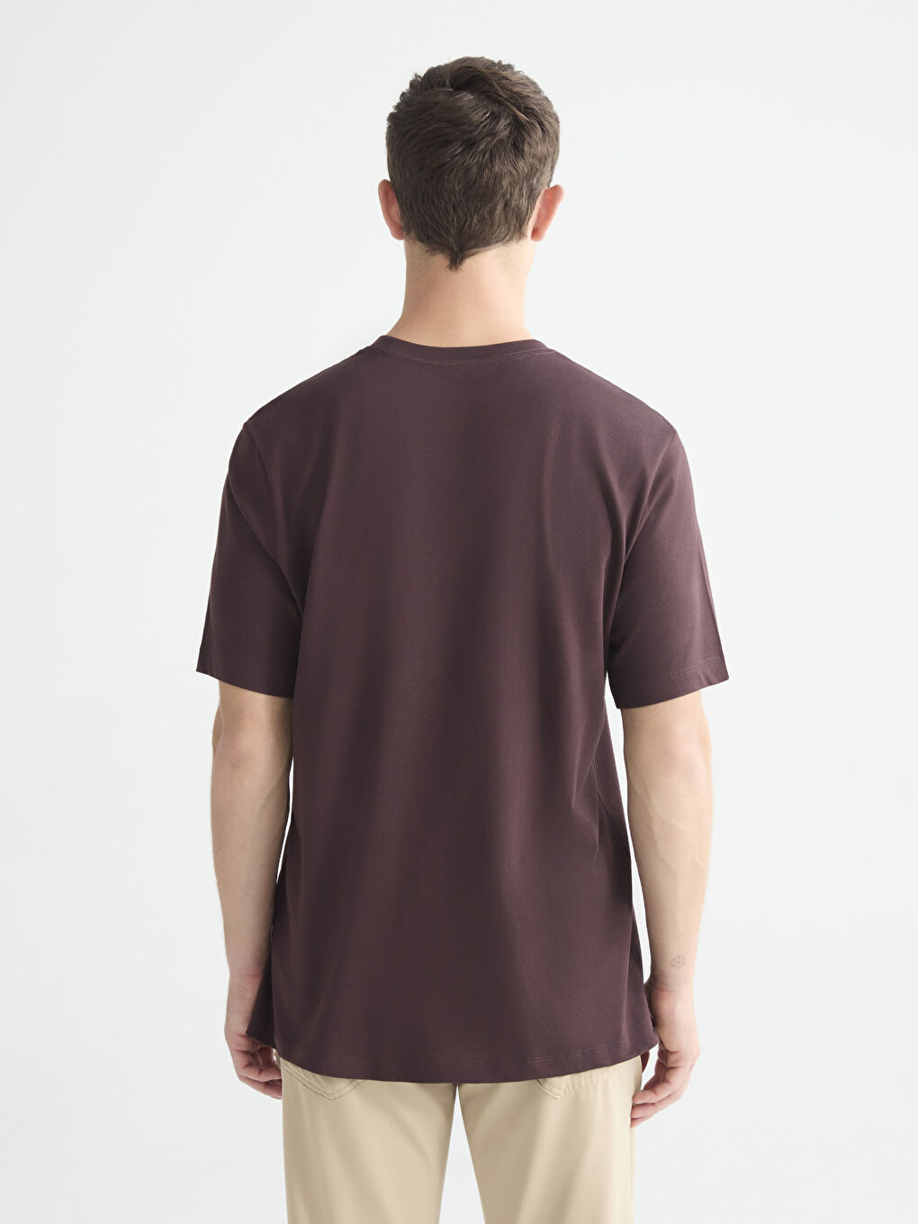 Kahverengi Bisiklet Yaka Erkek Penye Tişört-3