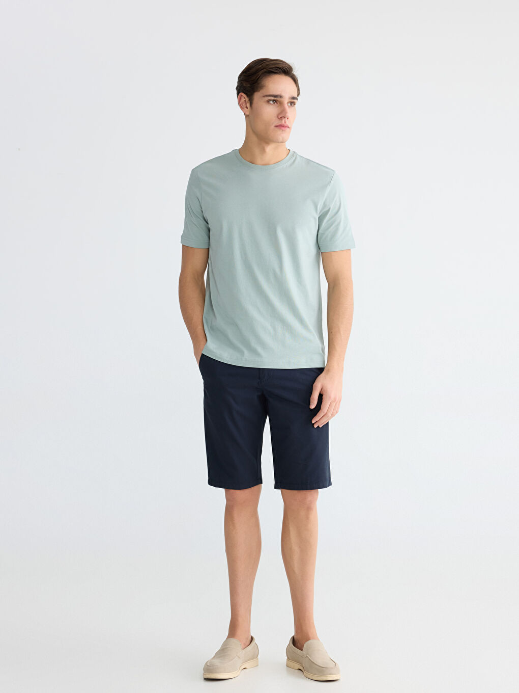 Yeşil Bisiklet Yaka Penye Erkek Tişört-1