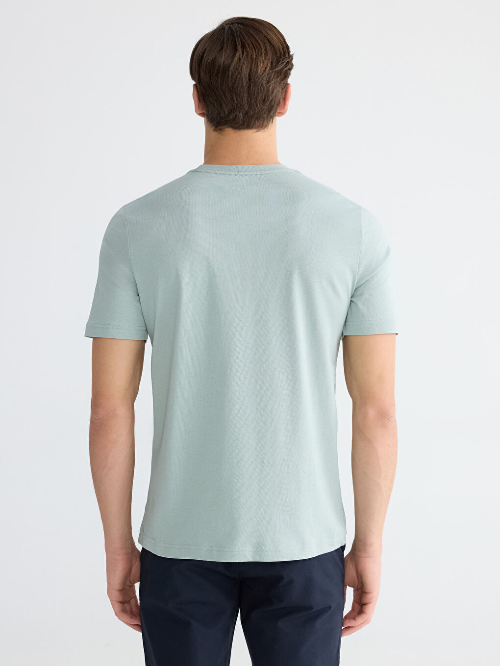 Yeşil Bisiklet Yaka Penye Erkek Tişört-3