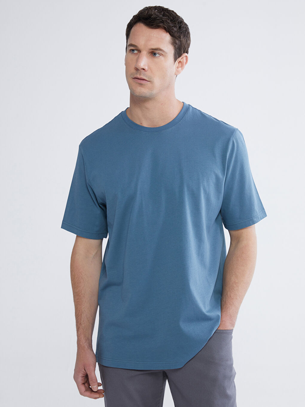 Mavi Bisiklet Yaka Penye Erkek Tişört