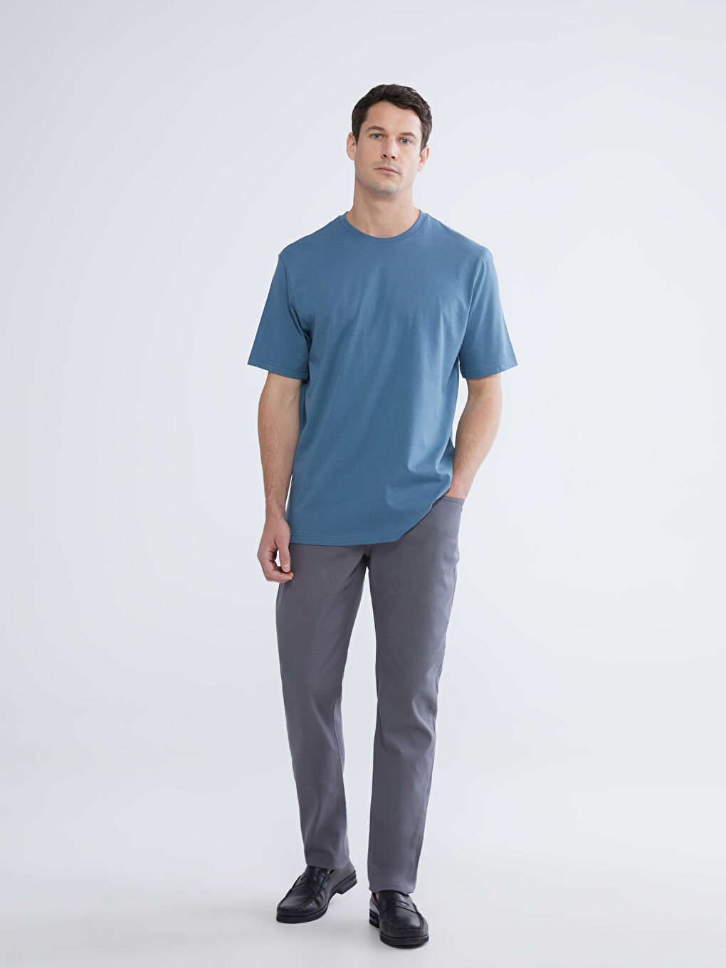 Mavi Bisiklet Yaka Penye Erkek Tişört-1