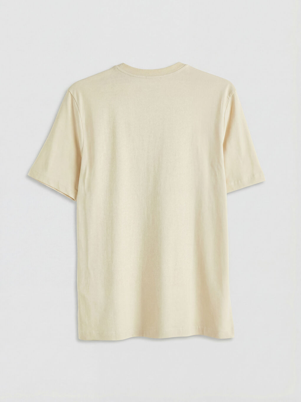 Bej Bisiklet Yaka Penye Erkek Tişört-1