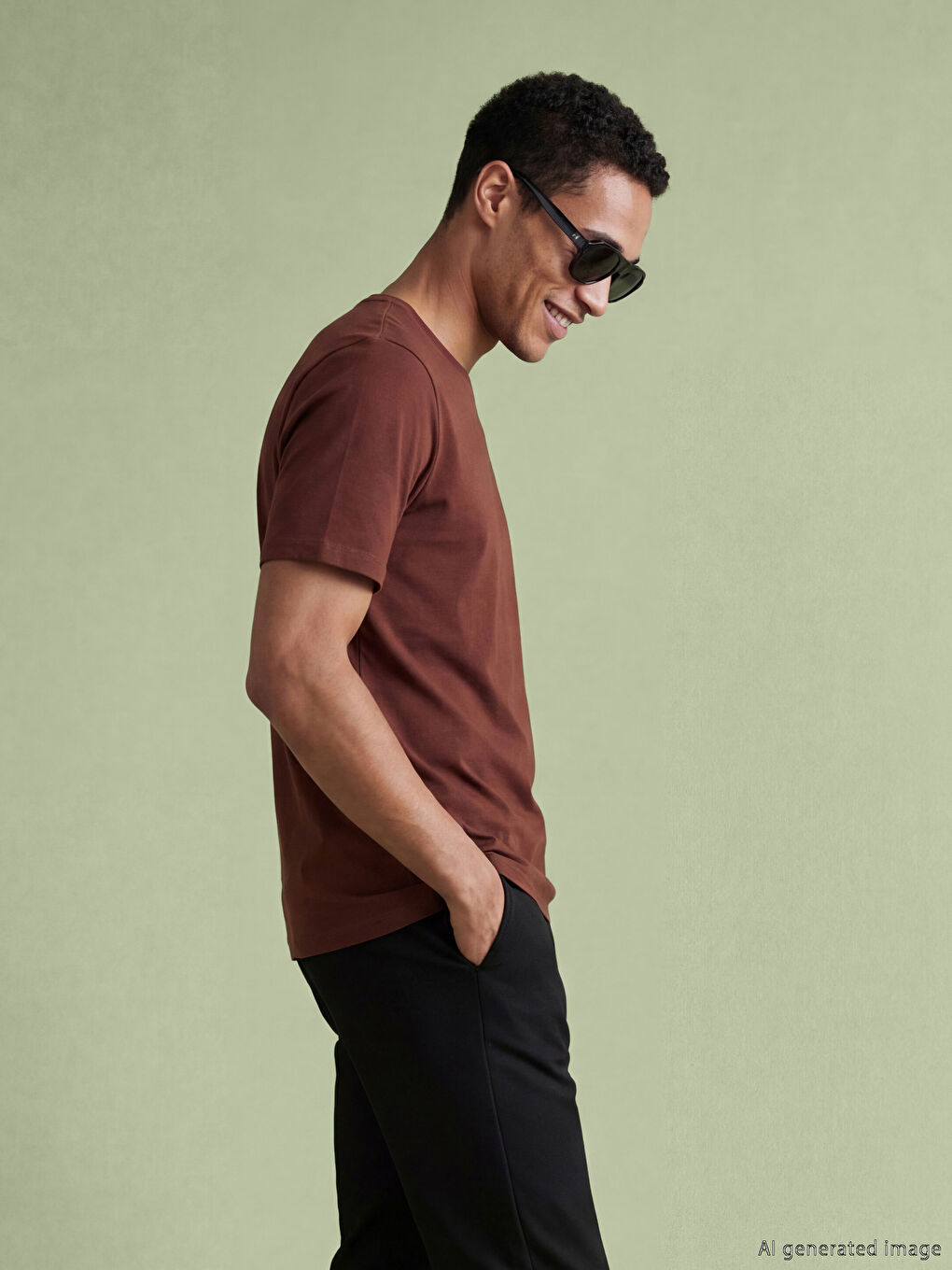 Kahverengi %100 Pamuk Regular Fit Basic Tişört