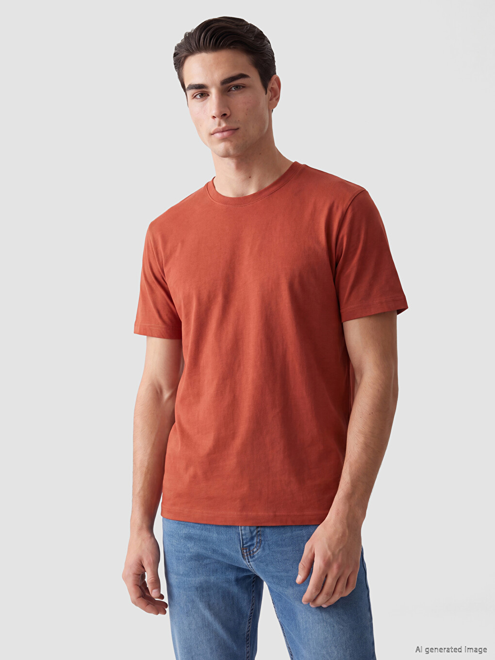 Turuncu %100 Pamuk Regular Fit Basic Tişört