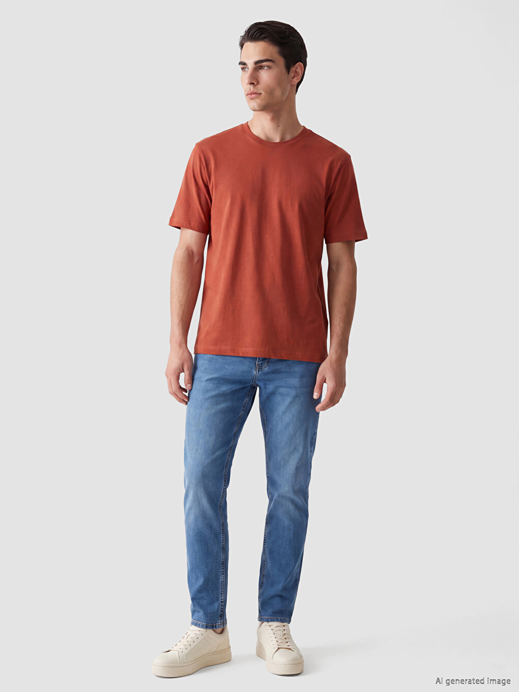 Turuncu %100 Pamuk Regular Fit Basic Tişört-1