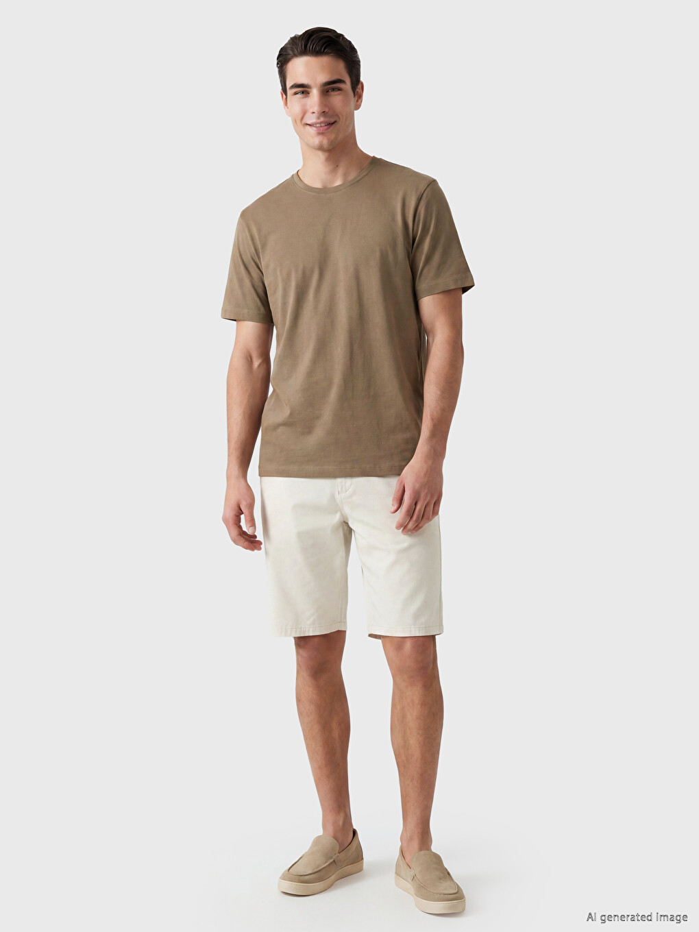 Kahverengi %100 Pamuk Regular Fit Basic Tişört-1