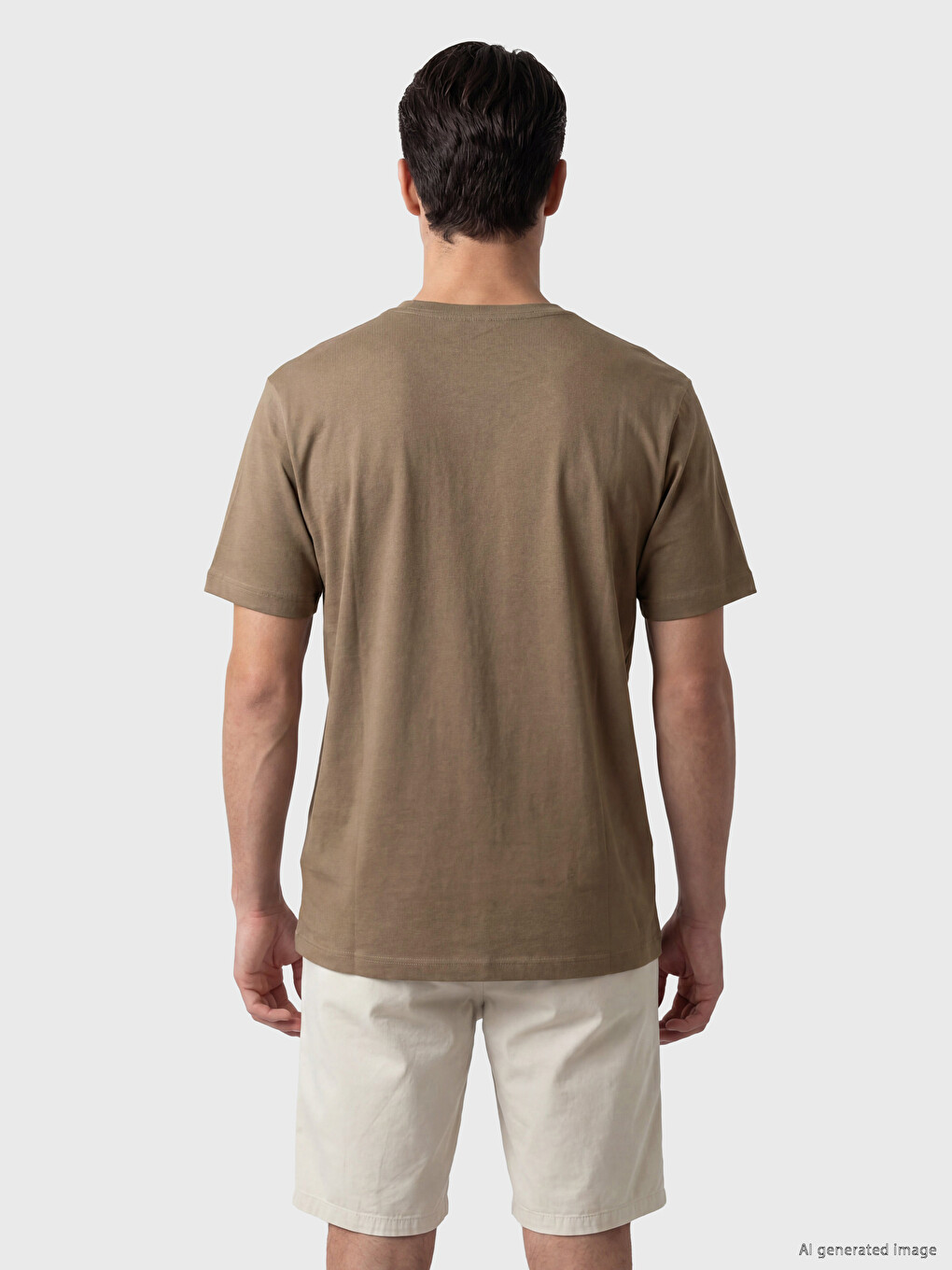 Kahverengi %100 Pamuk Regular Fit Basic Tişört-3