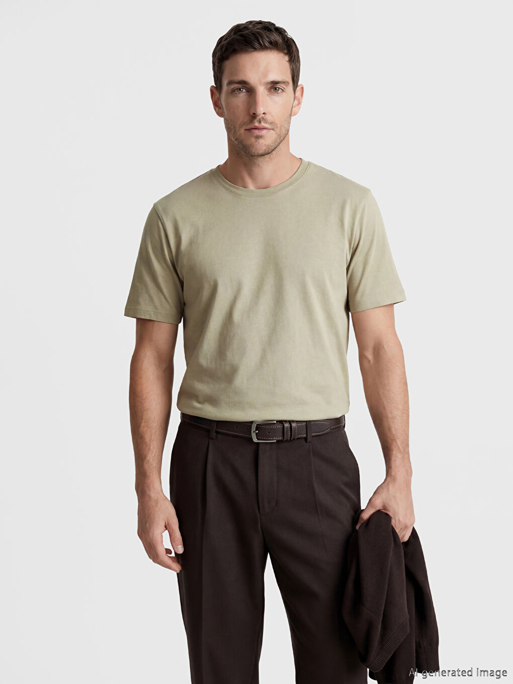 Yeşil %100 Pamuk Regular Fit Basic Tişört