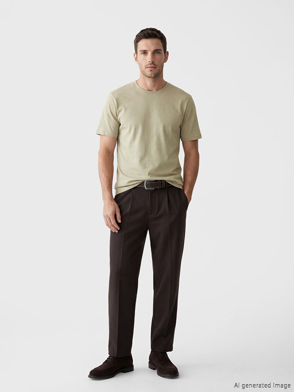 Yeşil %100 Pamuk Regular Fit Basic Tişört-1