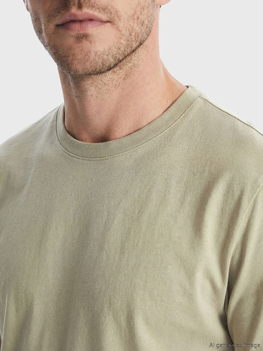 Yeşil %100 Pamuk Regular Fit Basic Tişört-2