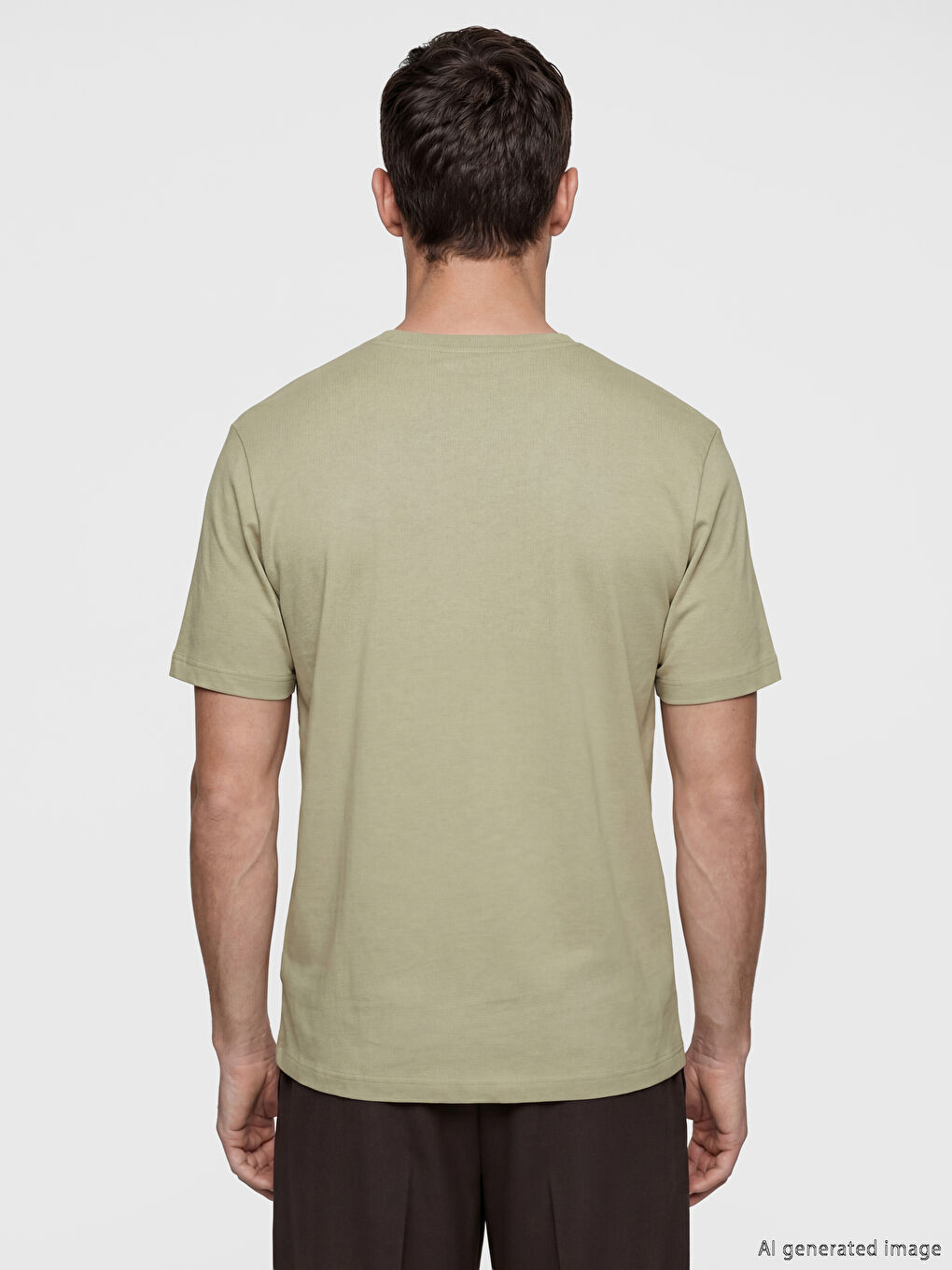 Yeşil %100 Pamuk Regular Fit Basic Tişört-3