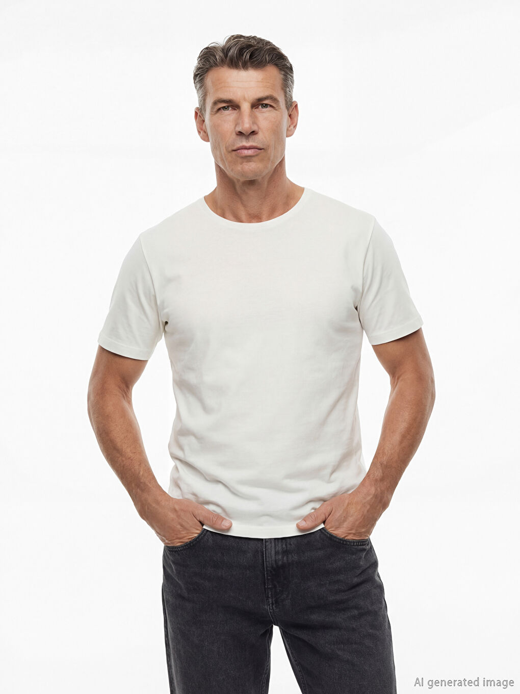 Ekru %100 Pamuk Regular Fit Basic Tişört