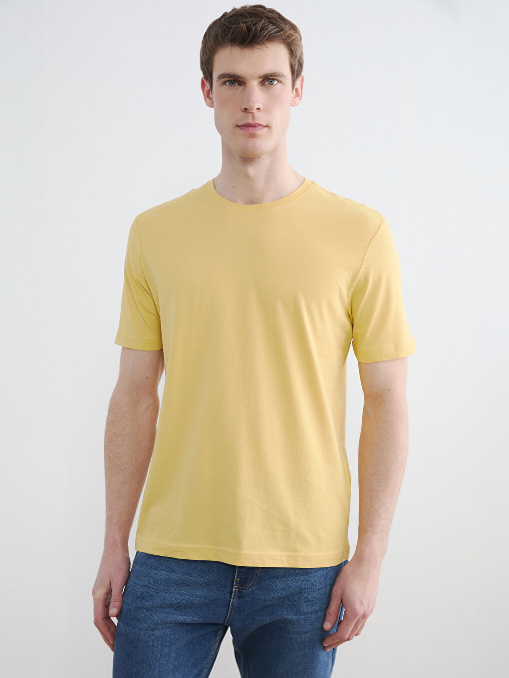 Sarı %100 Pamuk Regular Fit Basic Tişört
