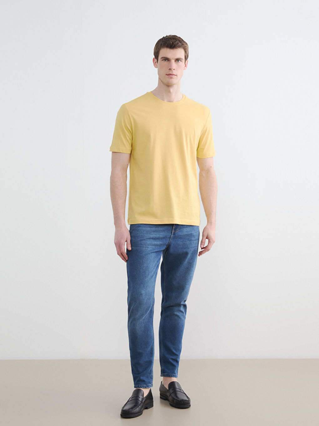 Sarı %100 Pamuk Regular Fit Basic Tişört-1