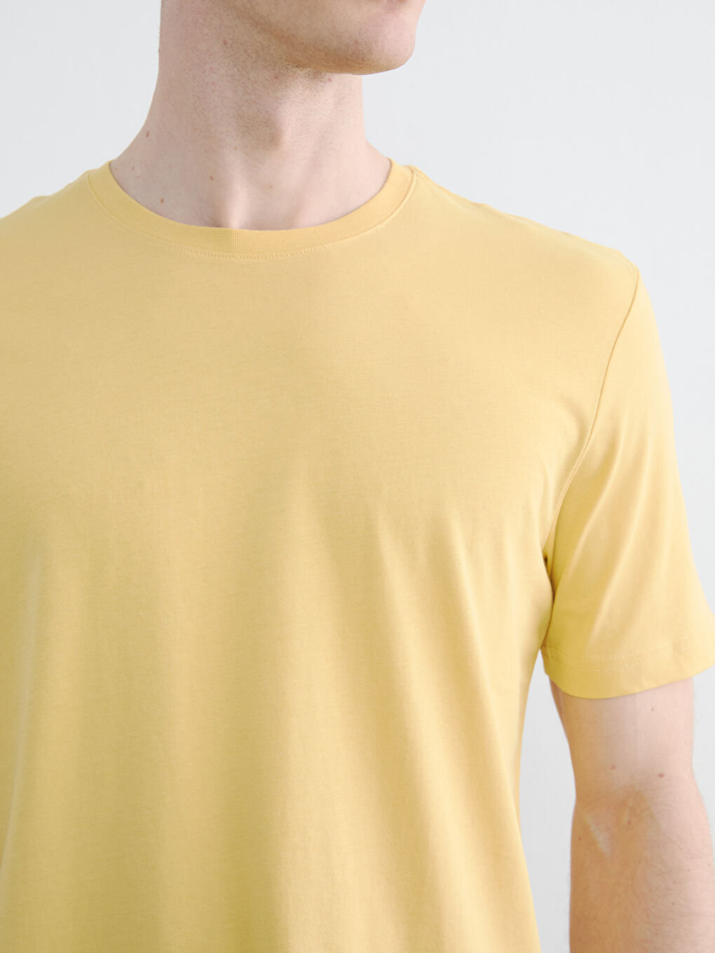 Sarı %100 Pamuk Regular Fit Basic Tişört-2