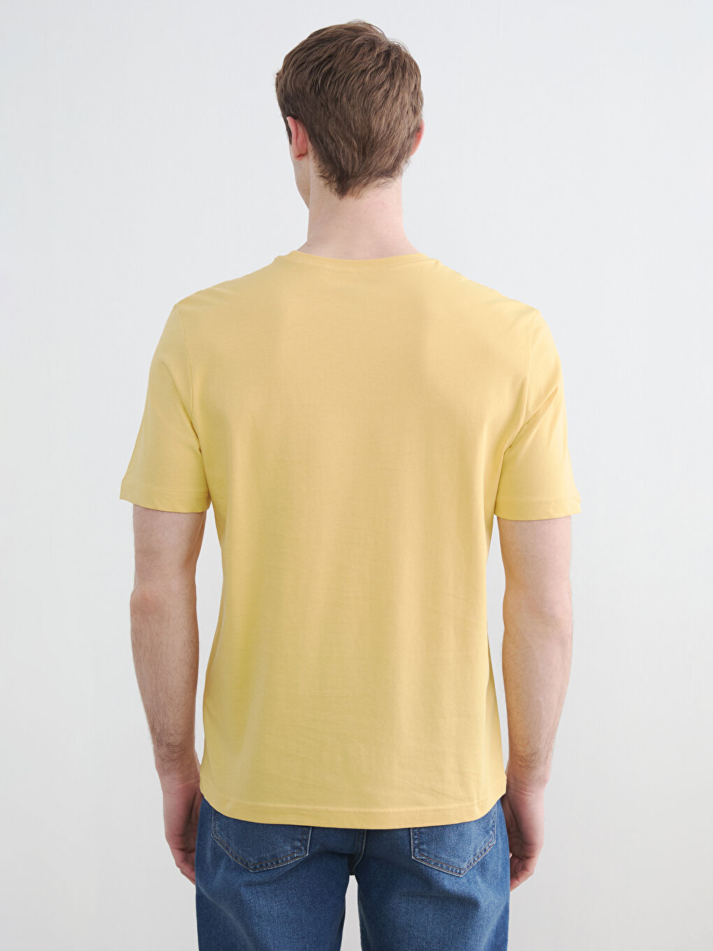 Sarı %100 Pamuk Regular Fit Basic Tişört-3