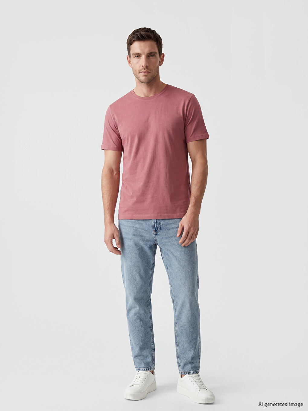 Pembe %100 Pamuk Regular Fit Basic Tişört-1