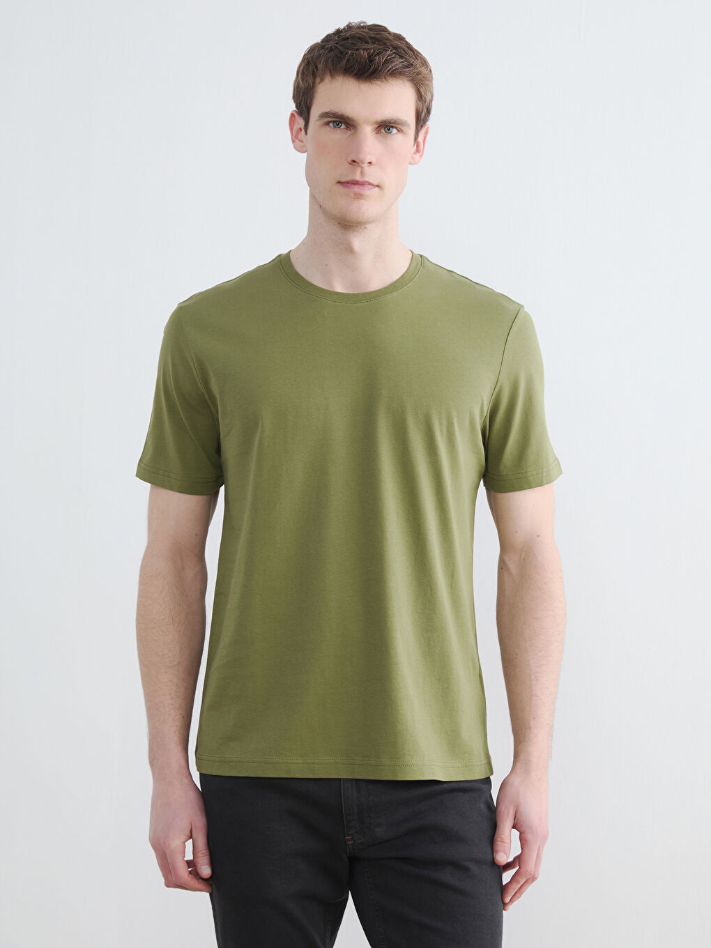 Haki %100 Pamuk Regular Fit Basic Tişört