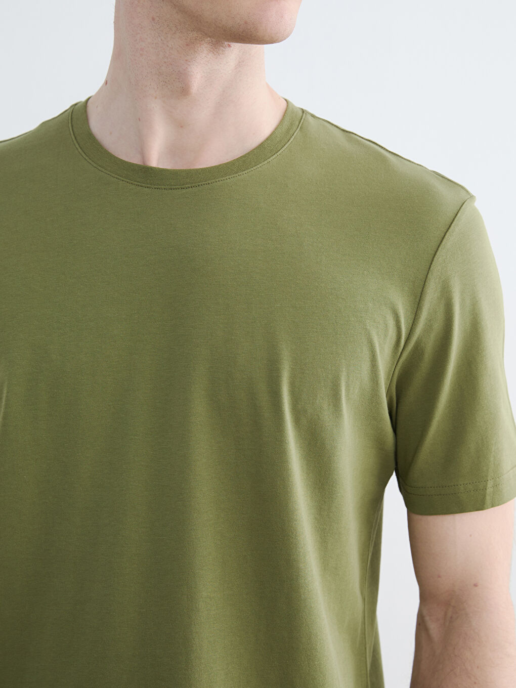 Haki %100 Pamuk Regular Fit Basic Tişört-2