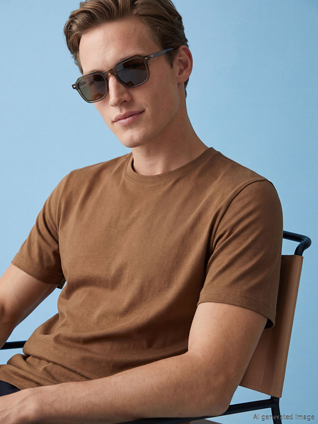 Kahverengi %100 Pamuk Regular Fit Basic Tişört