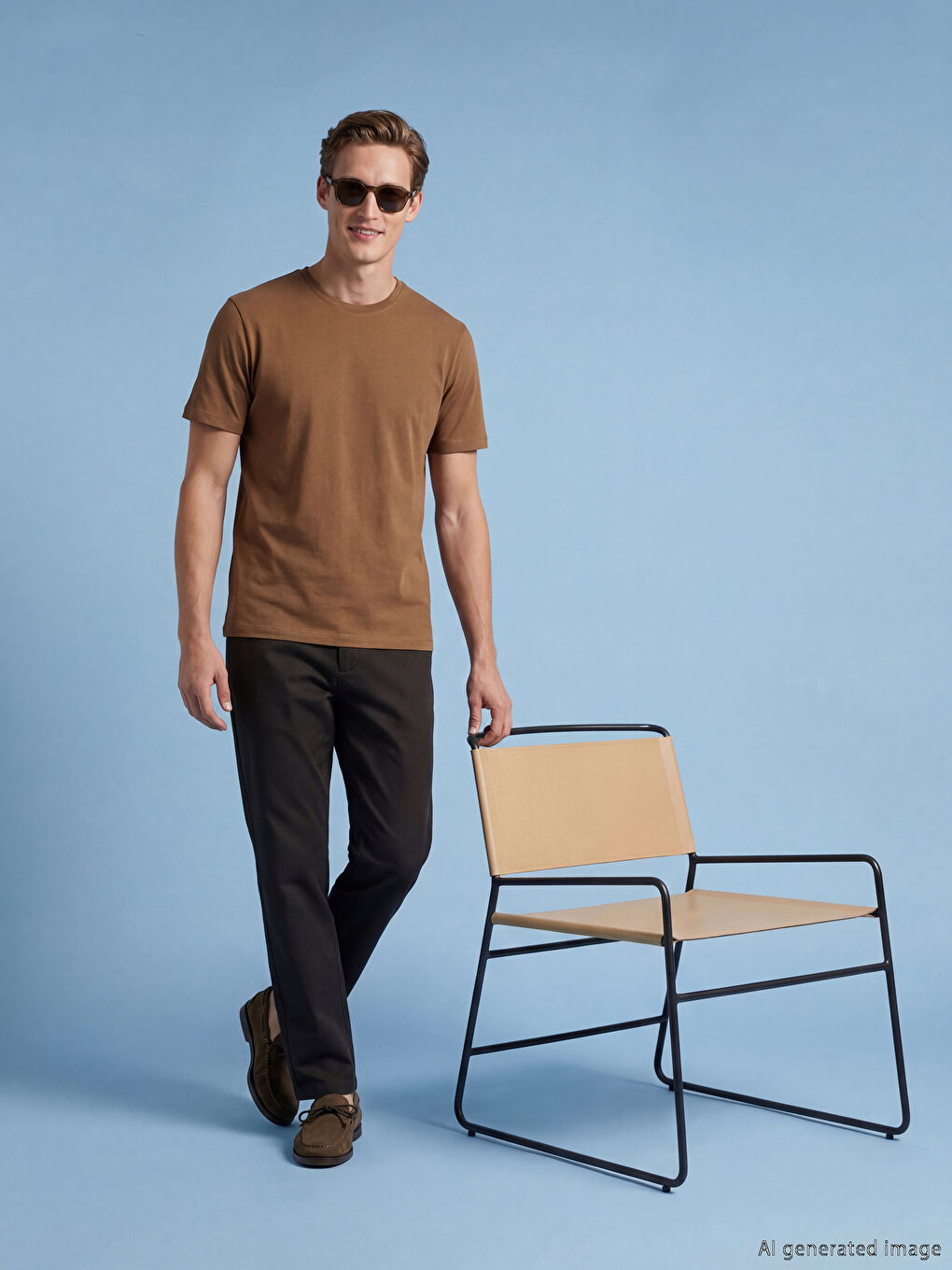 Kahverengi %100 Pamuk Regular Fit Basic Tişört-1