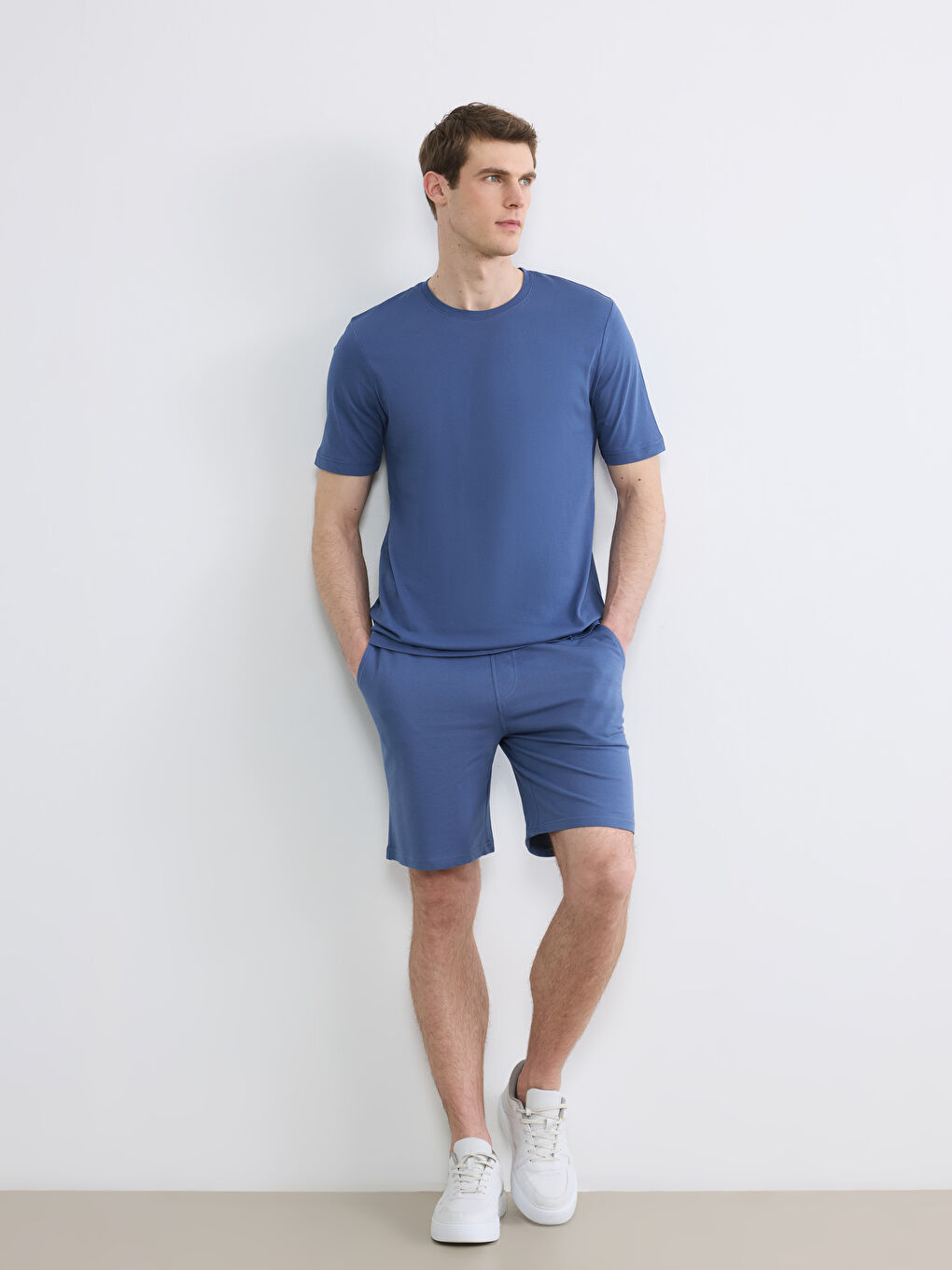 İndigo Bisiklet Yaka Erkek Penye Tişört-1