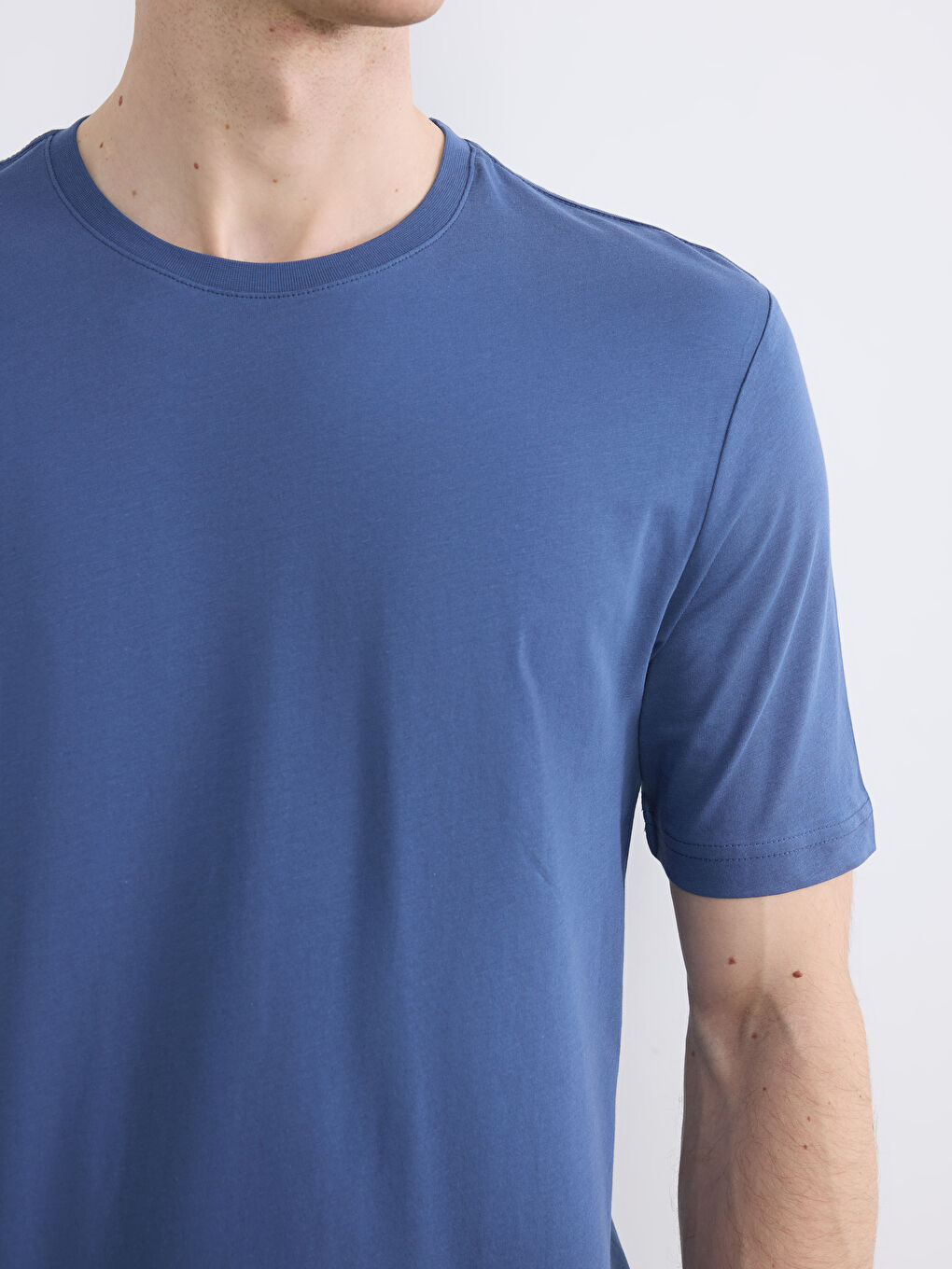 İndigo Bisiklet Yaka Erkek Penye Tişört-2