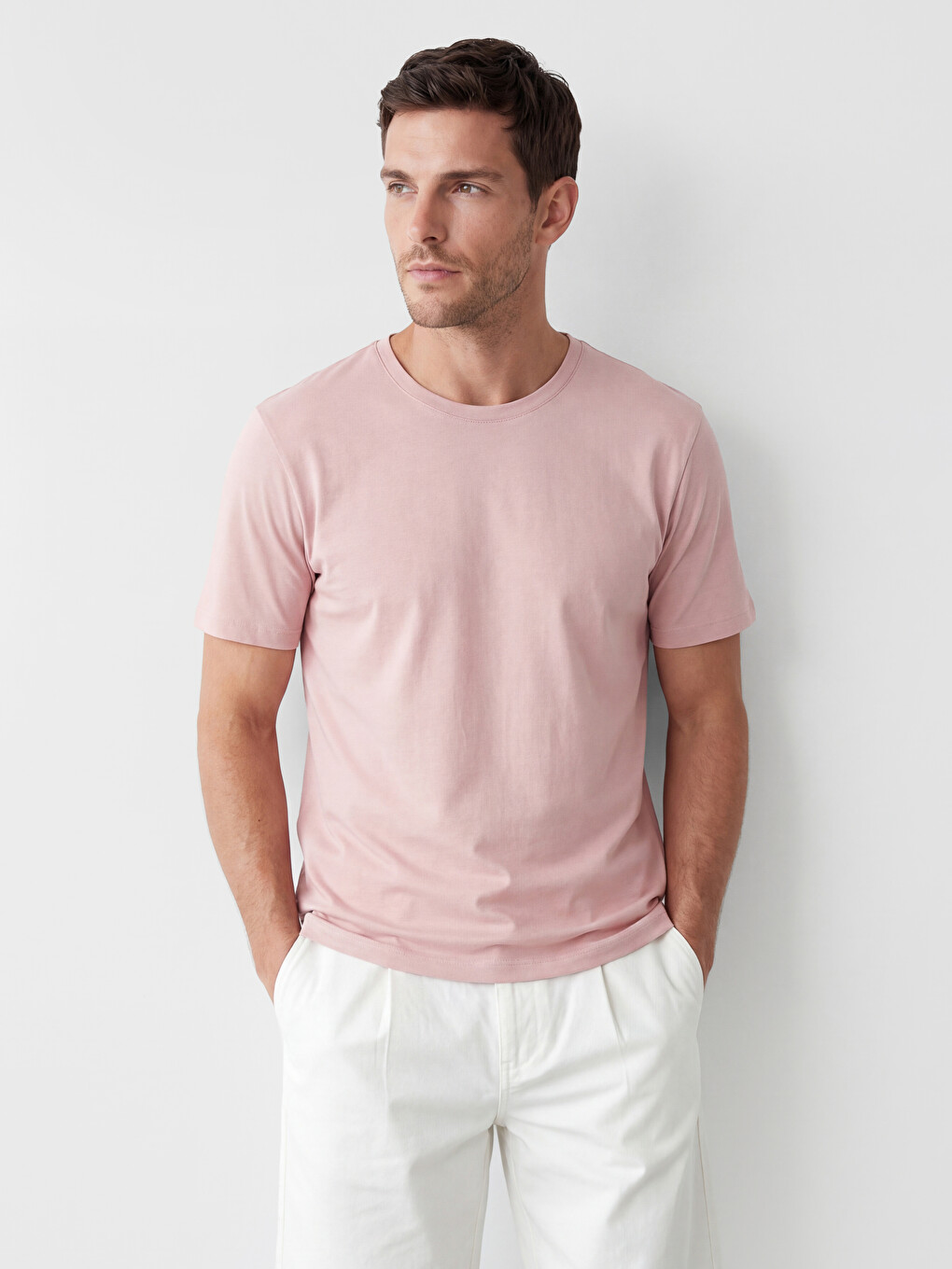 Pembe %100 Pamuk Regular Fit Basic Tişört