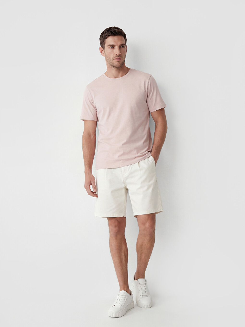 Pembe %100 Pamuk Regular Fit Basic Tişört-1