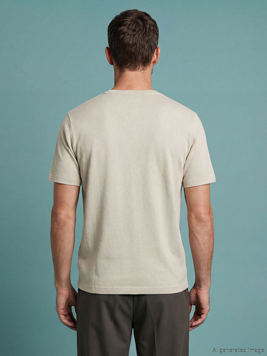 Bej Bisiklet Yaka Erkek Penye Tişört-3