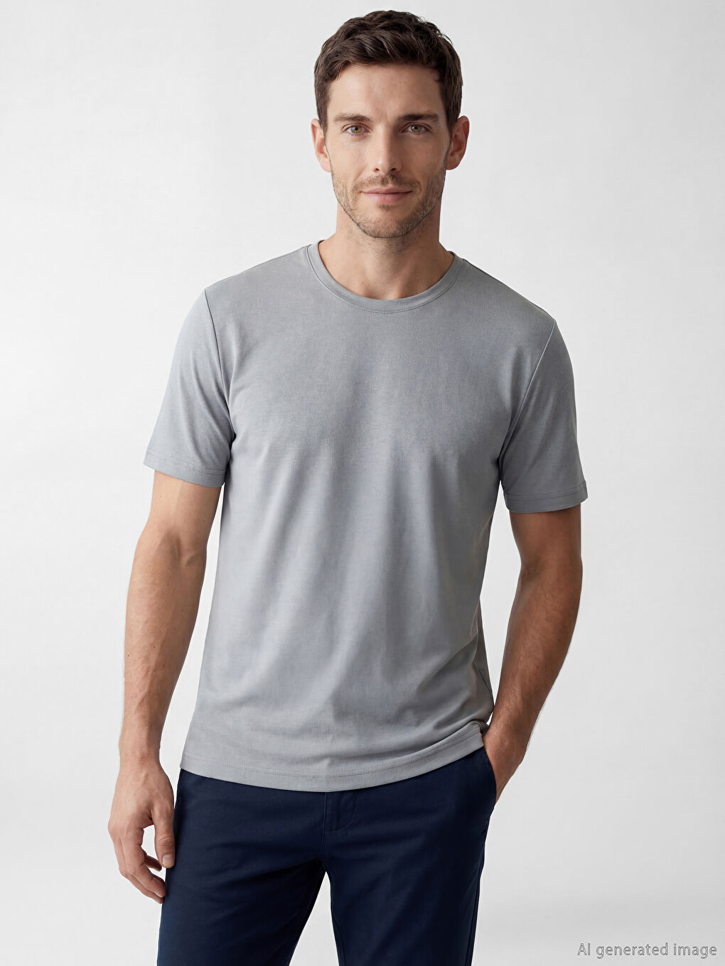 Gri %100 Pamuk Regular Fit Basic Tişört