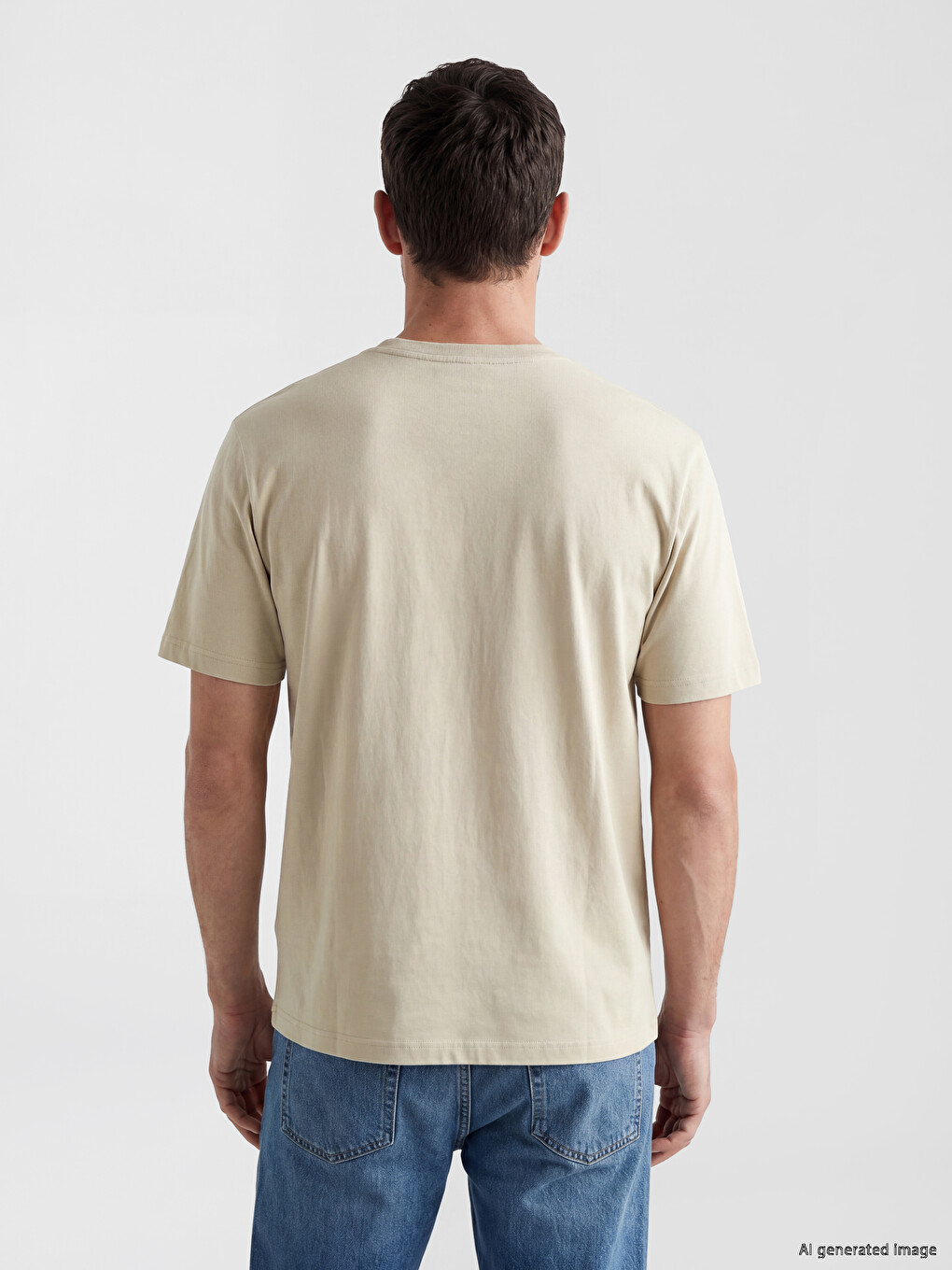 Bej %100 Pamuklu Regular Fit Basic Tişört-2