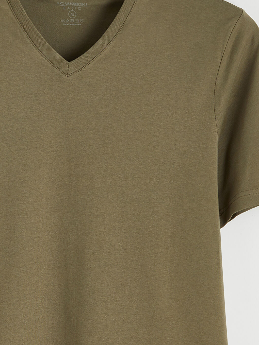 Haki V Yaka Penye Erkek Tişört-1