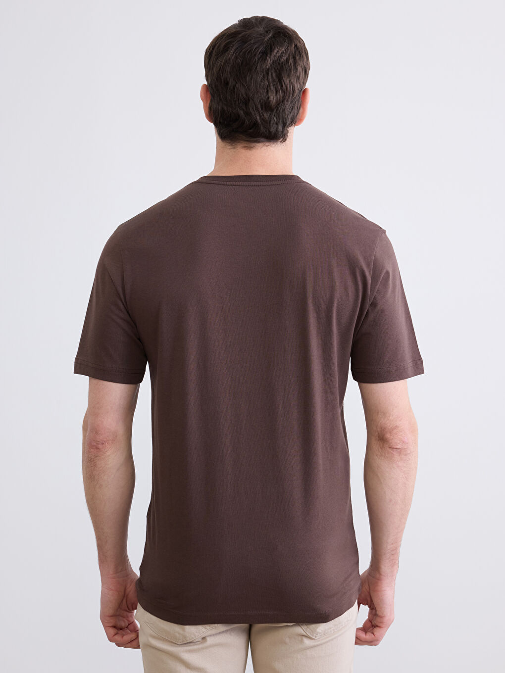 Kahverengi V Yaka Penye Erkek Tişört-3