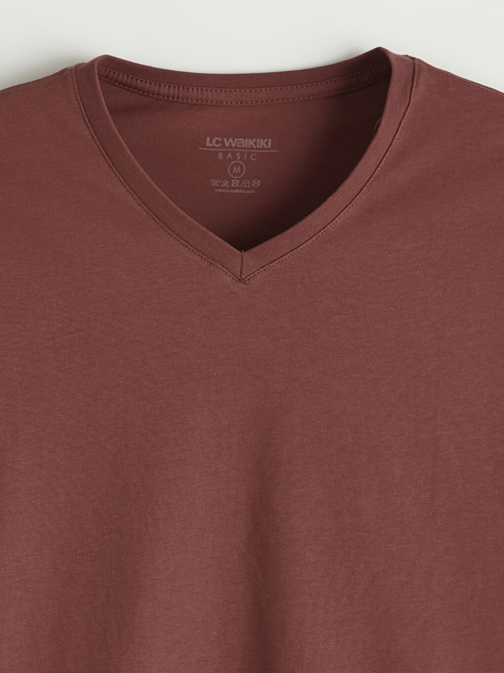 Kırmızı V Yaka Penye Erkek Tişört-1