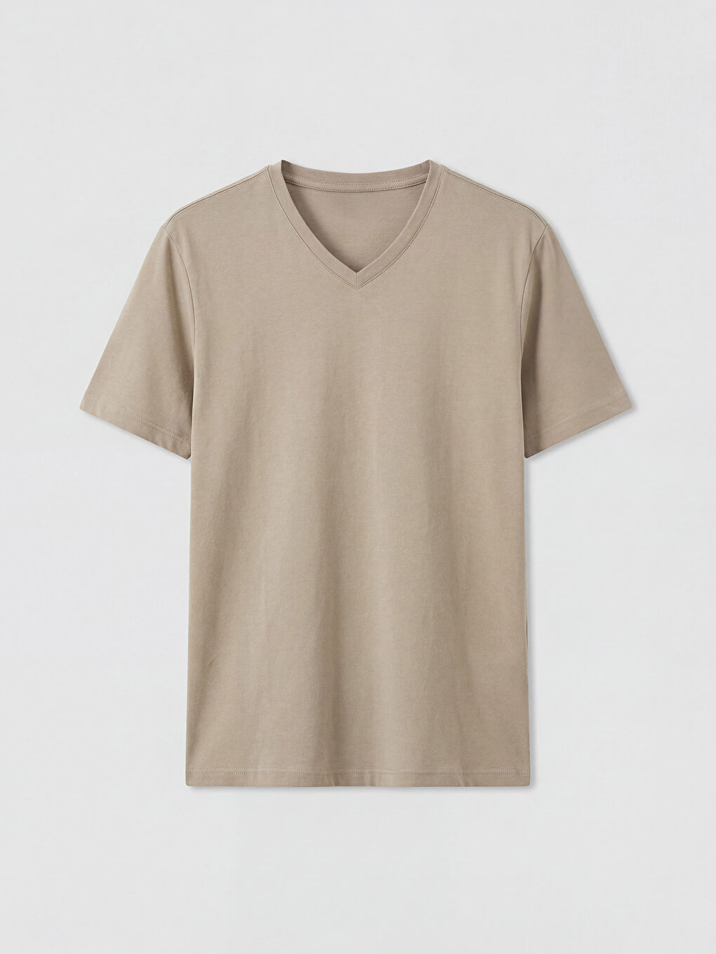 Bej V Yaka Penye Erkek Tişört