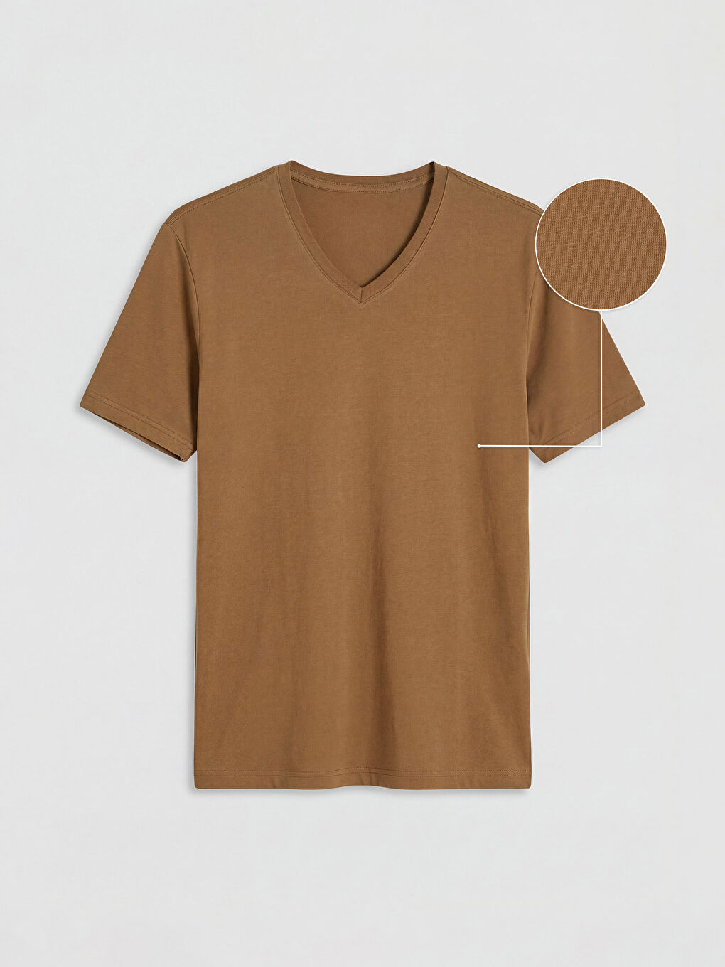 Kahverengi V Yaka Penye Erkek Tişört