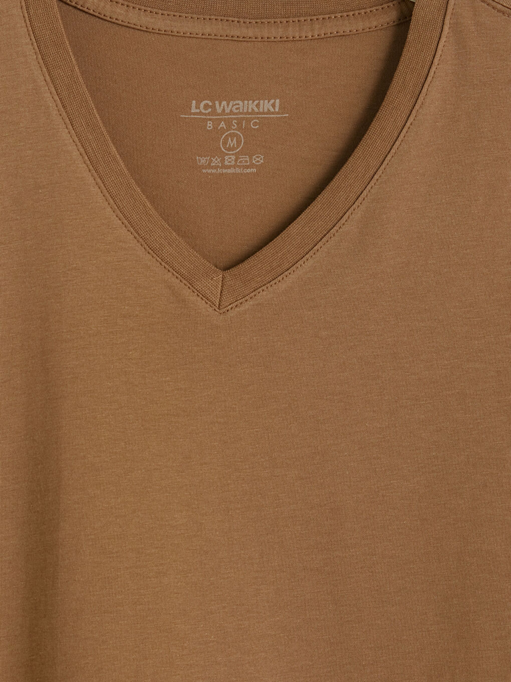 Kahverengi V Yaka Penye Erkek Tişört-2
