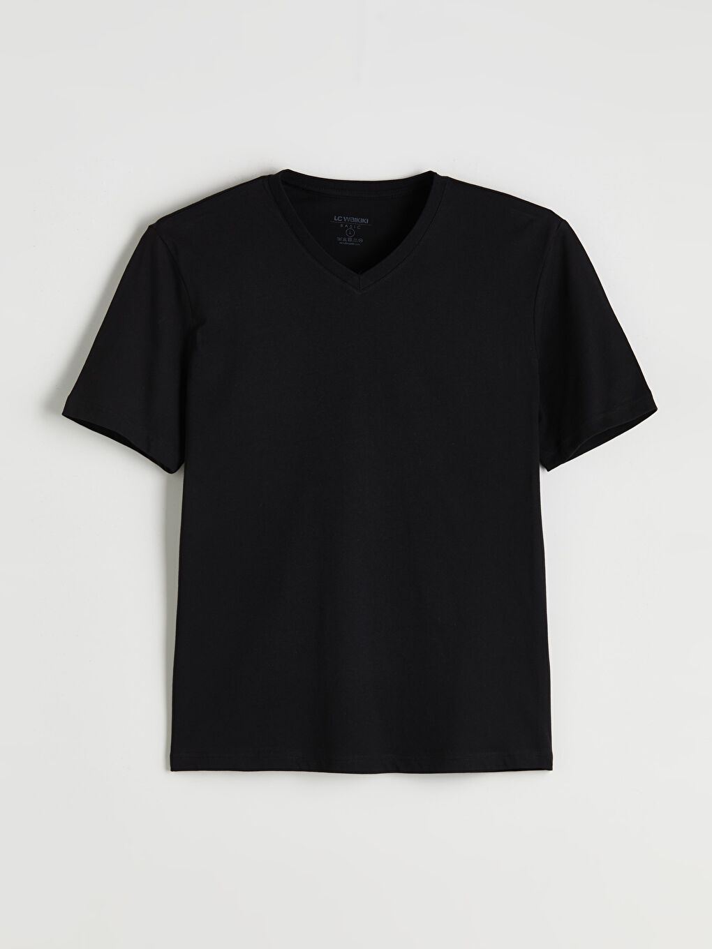 Siyah V Yaka Kısa Kollu Penye Erkek Tişört-4