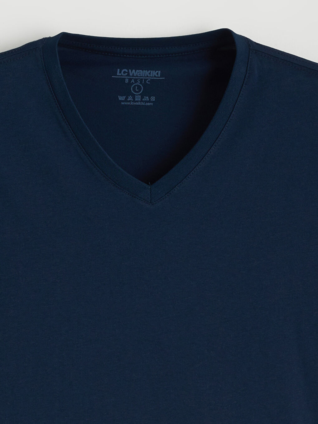 Lacivert V Yaka Kısa Kollu Penye Erkek Tişört-5