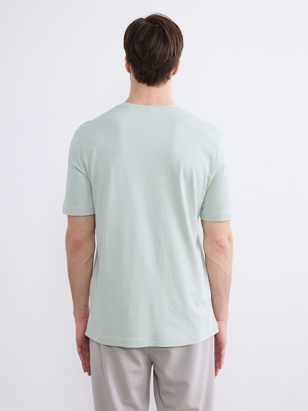 Yeşil V Yaka Penye Erkek Tişört-3