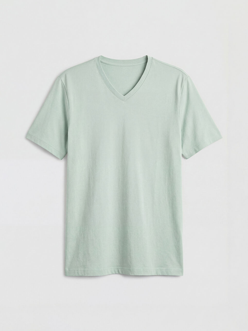 Yeşil V Yaka Penye Erkek Tişört-4