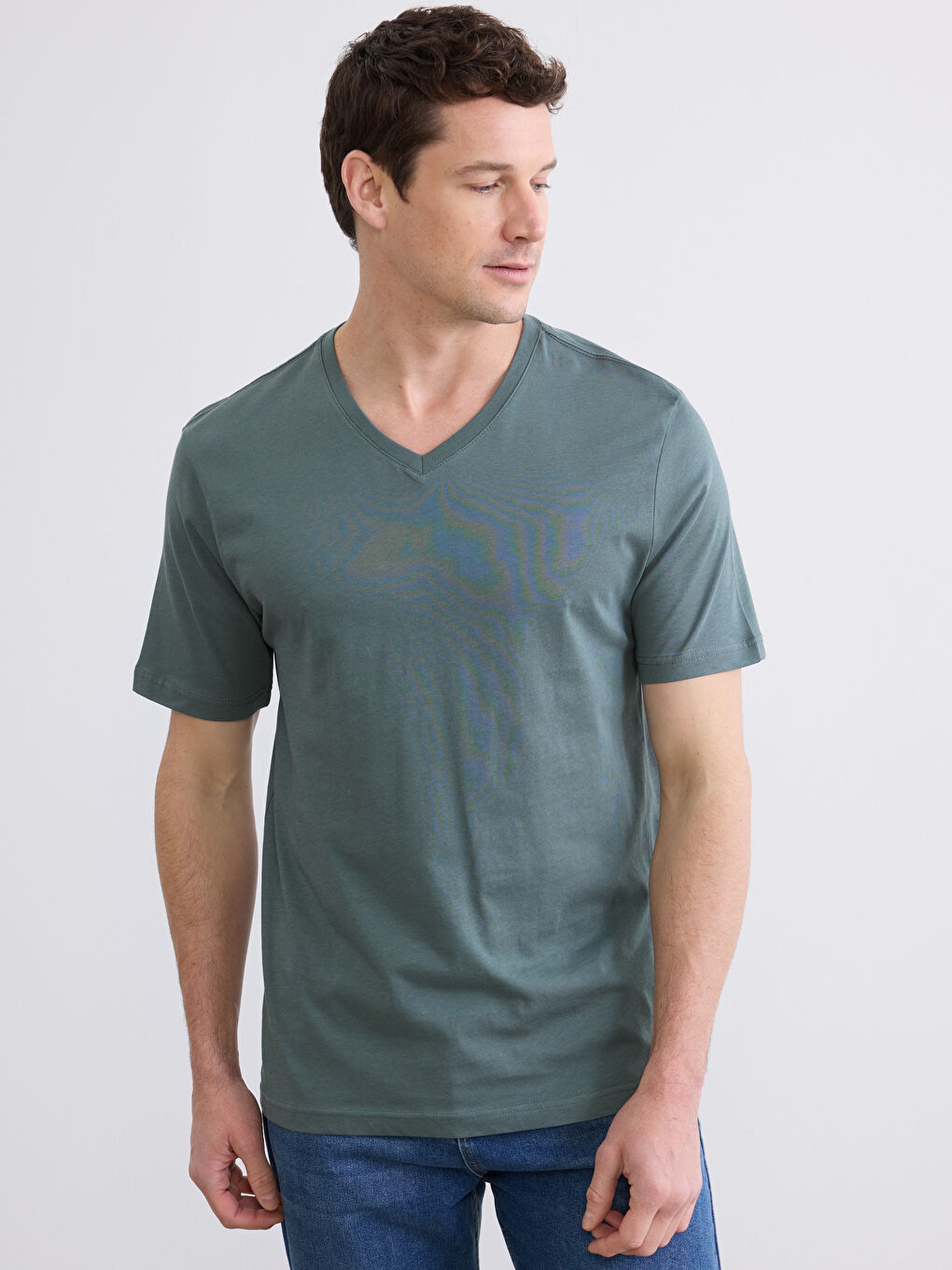 Yeşil V Yaka Penye Erkek Tişört