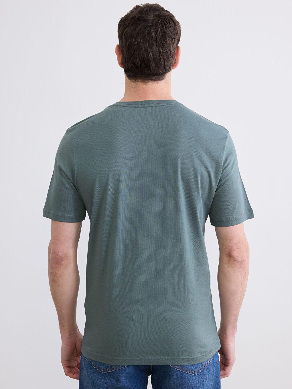 Yeşil V Yaka Penye Erkek Tişört-4